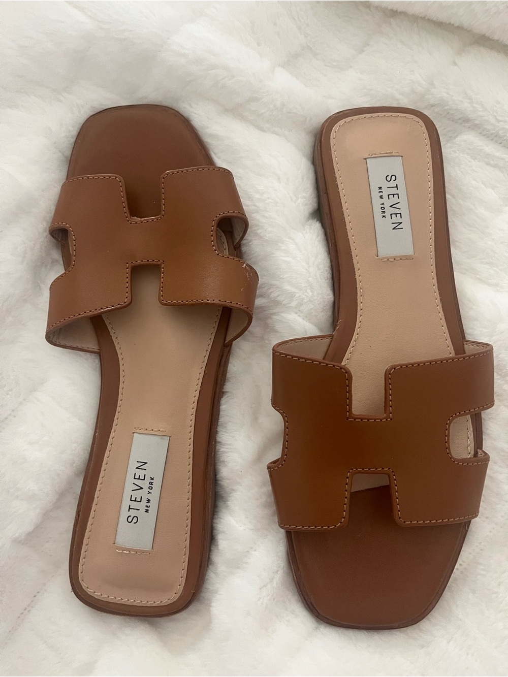 Steve Madden Tan Leather Slide Sandals